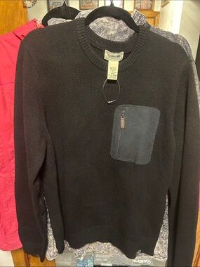 L.L. Bean Men's Black Crewneck Sweater with Zip Chest Pocket